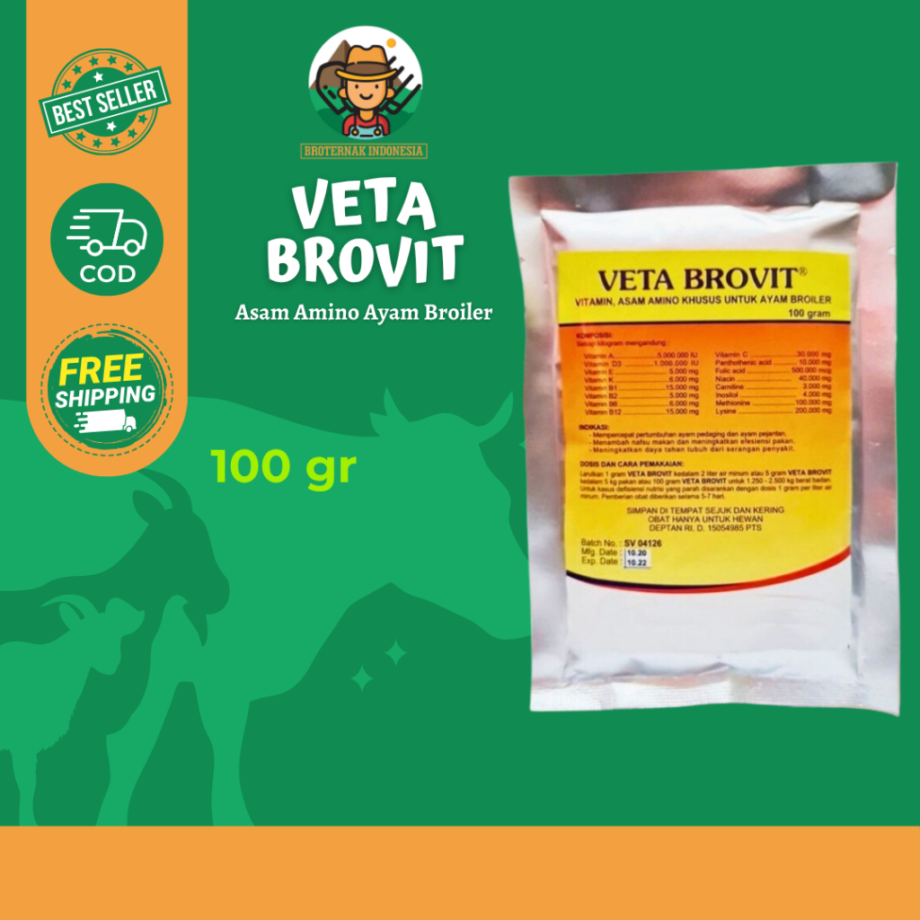 Veta Brovit 100 gram - Vitamin Asam Amino Untuk Ayam Broiler