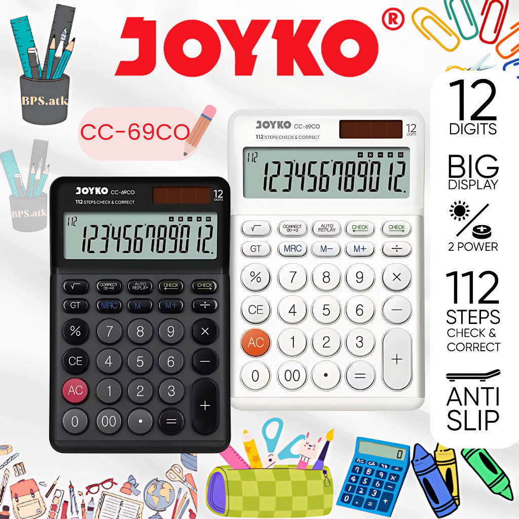 

JOYKO Calculator / Kalkulator CC-69CO 12 Digits Check & Correct Kalkulator Sekolah / Kantor