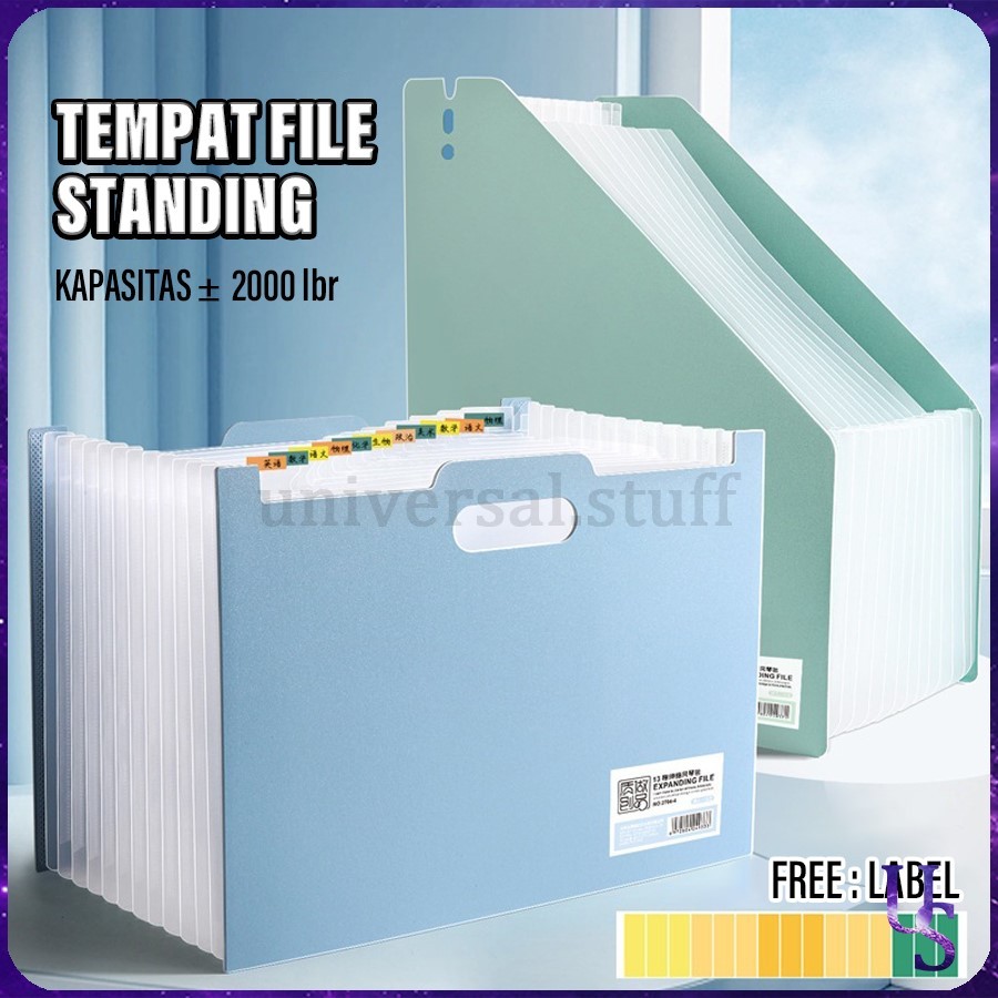 

[US] 13 Layer A4 Folder Desktop Standing File Holder / Standing File Folder A4 / Tempat File Dokumen Horizontal Vertikal Free Label Folder