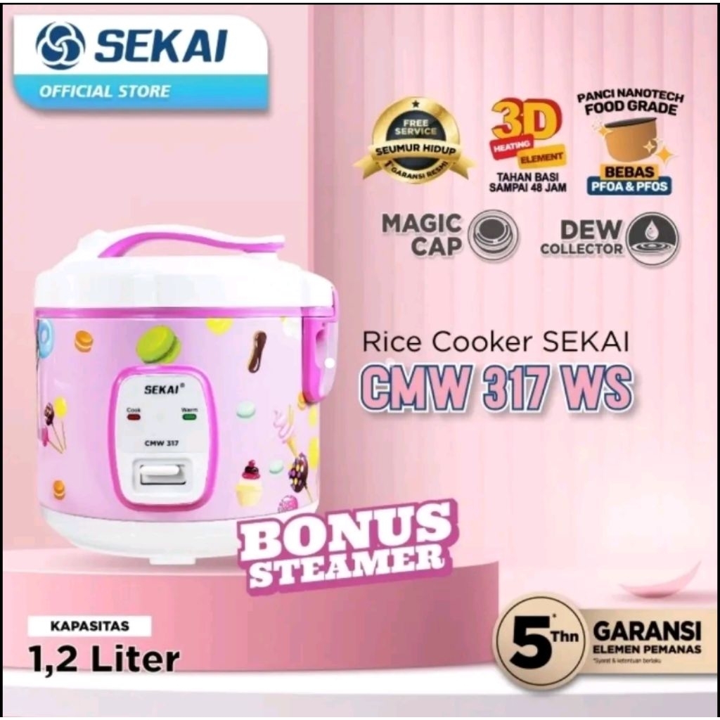 Rice Cooker Sekai CMW-317 WS | Magic com CMW317 3 in 1 1.2L 1.2 liter