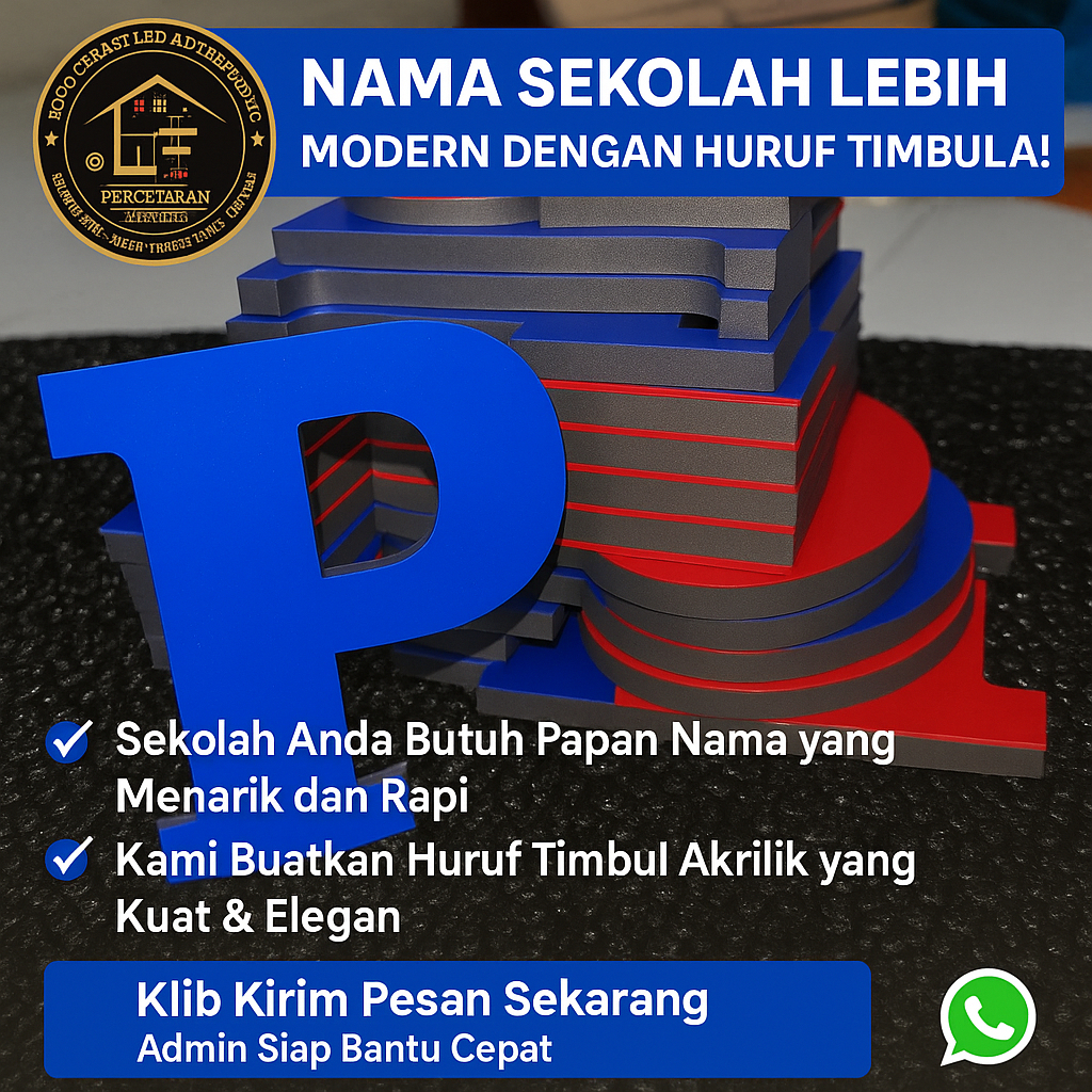 

Huruf Timbul Akrilik Lapis Spon Eva, Letter Akrilik Custom, Laser Cutting Akrilik+Spon