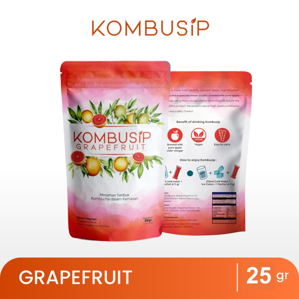 

Kombusip Kombucha Grapefruit Minuman Teh Serbuk Sehat 1 Pack isi 10 sachet