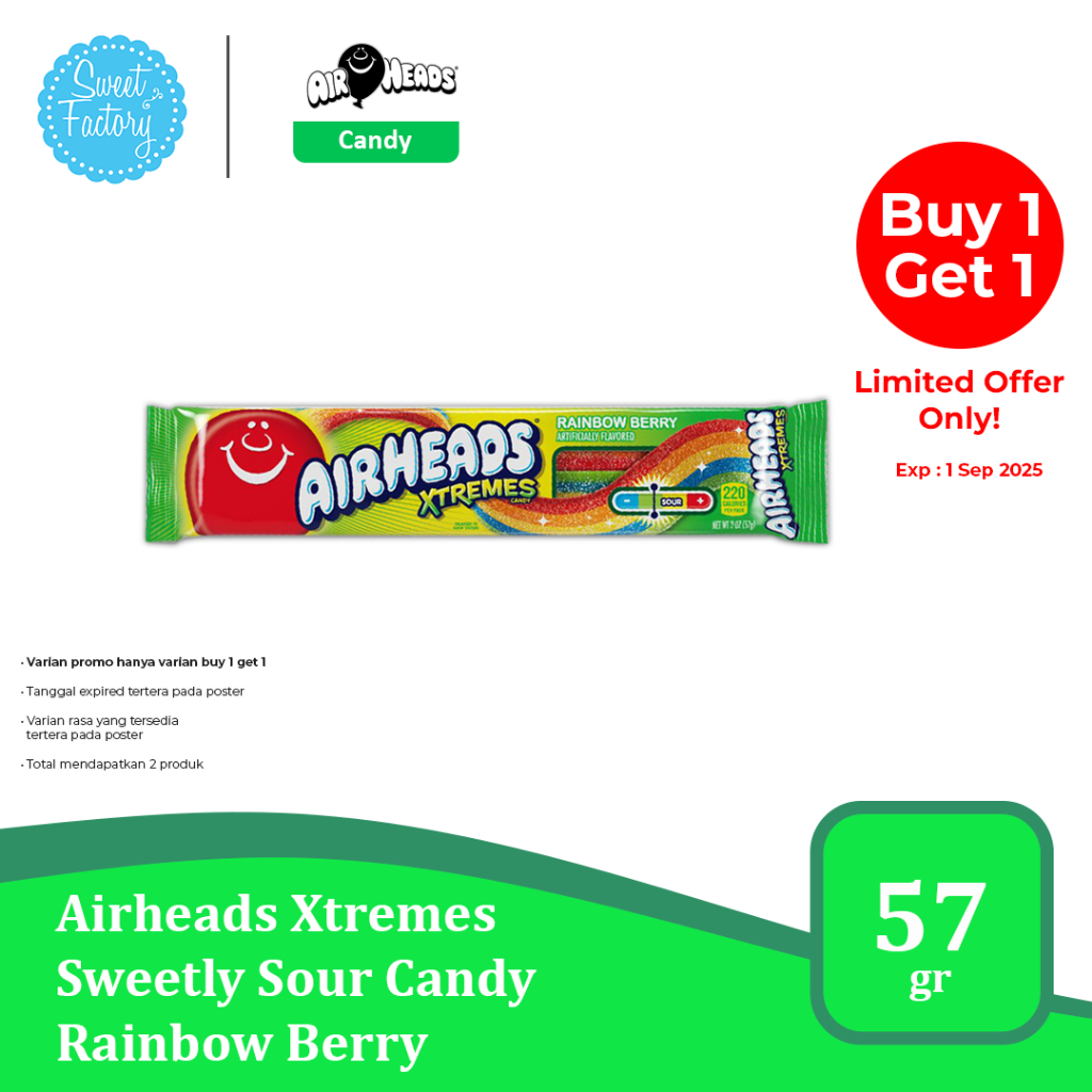 

Airheads Xtremes Sweetly Rainbow Berry 2 oz - Permen Imor USA