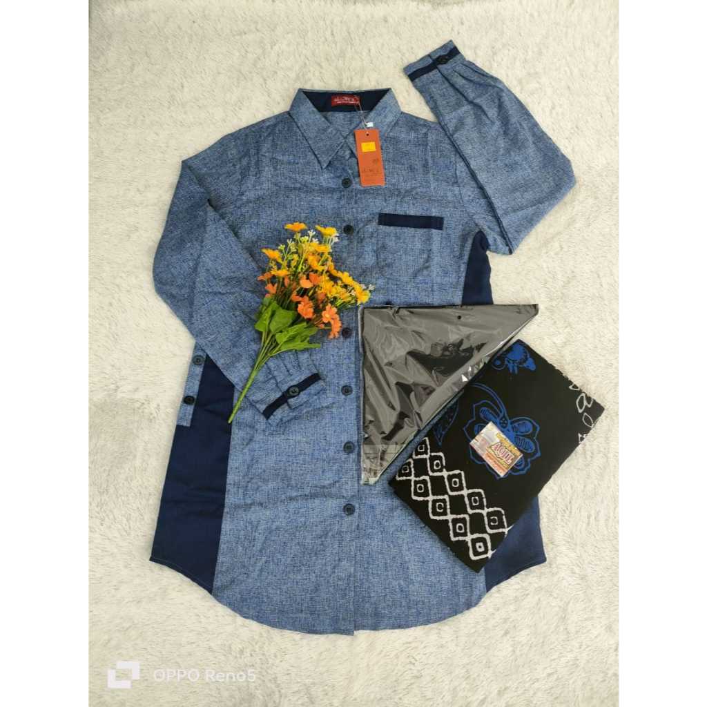 Setelan tunik Al mya// setelan Santriwati + hijab + sarung aqil