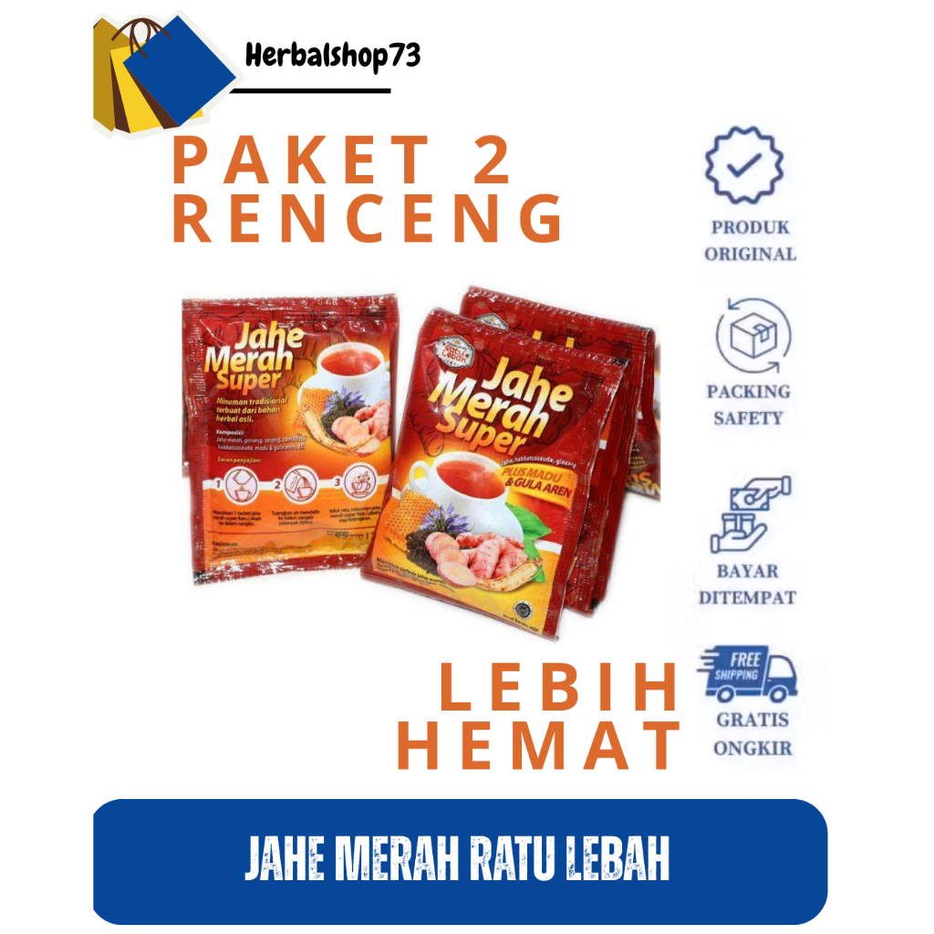 

Minuman Jahe Merah Super Ratu Lebah plus Gula Aren | Jaher Merah AMH Sachet 2 Renceng