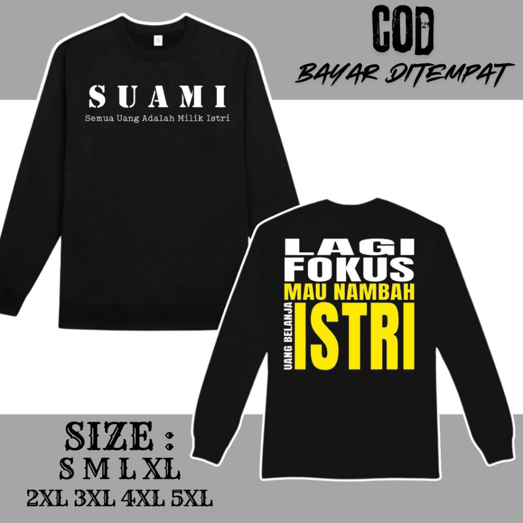 PROMOO "Longsleeve Suami Takut Istri" Pria Wanita Cotton Combed 30s Warna Hitam