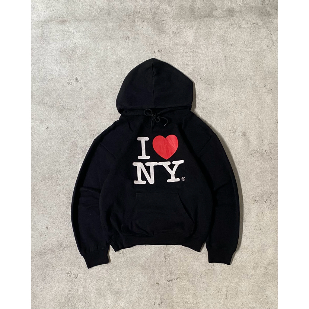 y2k I Love NY Black Boxy Hoodie