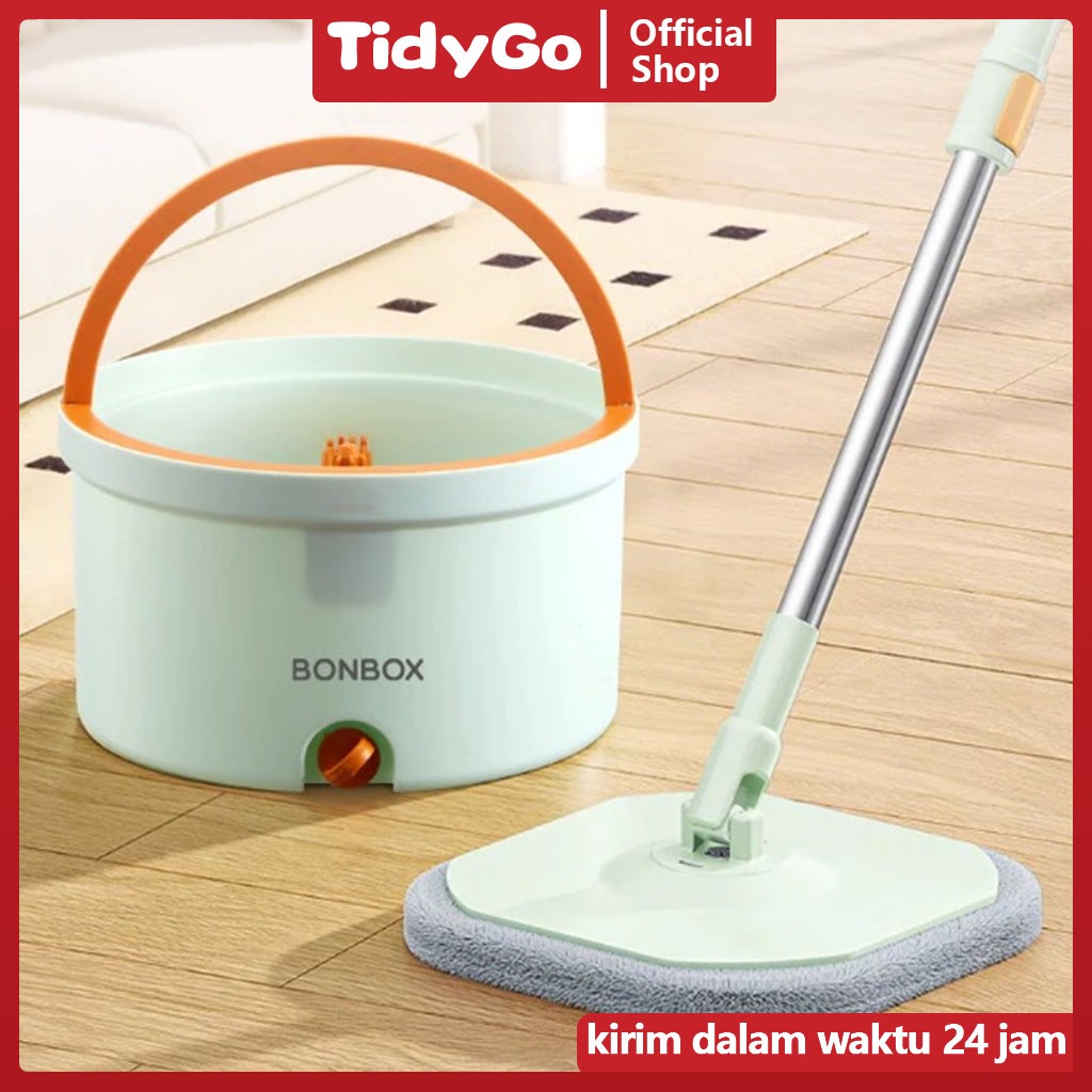 TidyGo Alat Pel Putar Mop Bulat Spin Mop Bulat Kotak - Alat pel Pembersih Lantai Spin Mop  Ember Ter