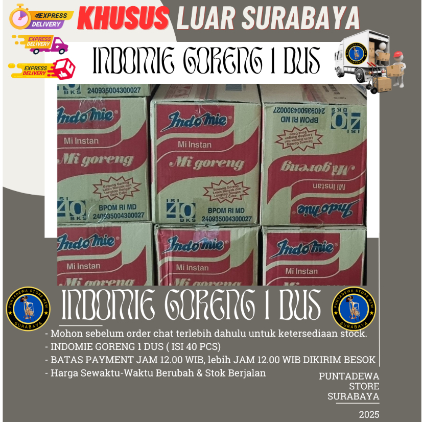 

Indomie Goreng 1 karton/Dos isi 40 pcs | indomie Goreng Murah 1 Dos/karton Surabaya Khusus Luar SBY