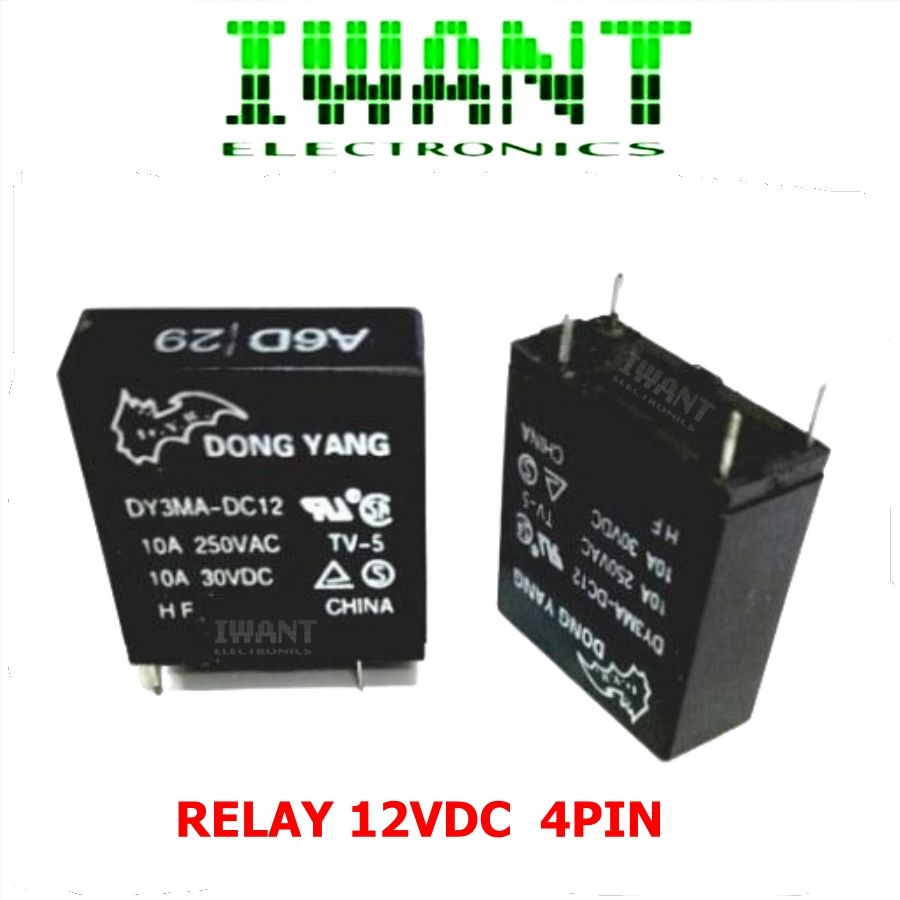 RELAY 12VOLT 4PIN DY3MA-DC12 DONG YANG RELAY 12V 10 AMPERE 4P RELAY 12V DC 4 PIN 4 KAKI RELAY 12V 10