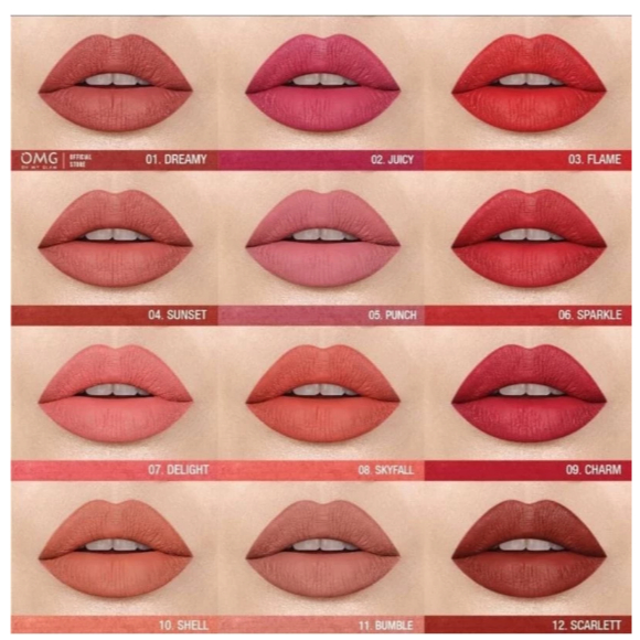 OMG Mattelast Lip Cream - Lipstik Matte Tahan Lama 12 Warna Pilihan - Ringan & Tidak Cracky