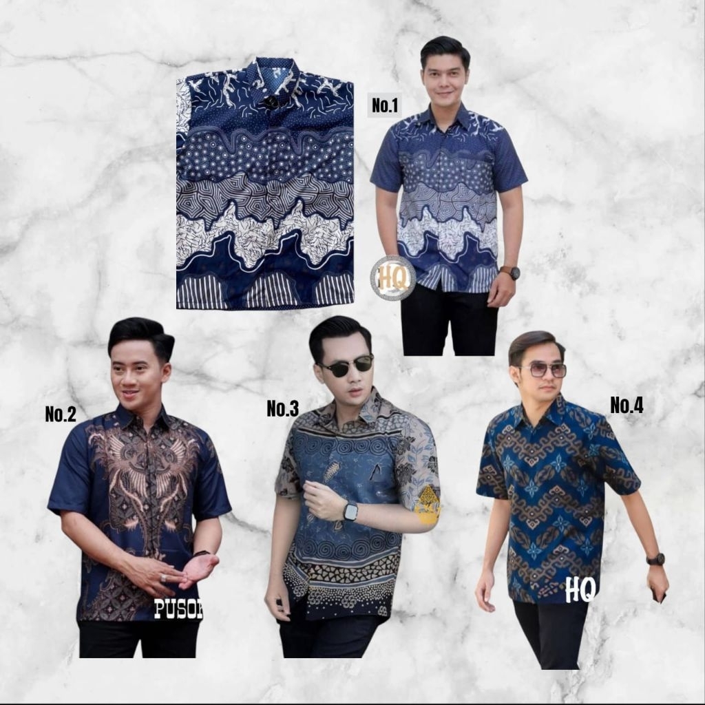 Hem Batik Exclusive Pria Navy Size M L XL XXL | Kemeja Batik Lengan Pendek Cowok Warna Biru Dongker