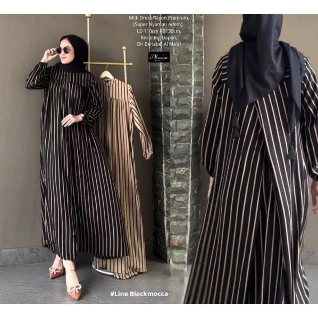 Gamis  batik midi salur cabutan Rayon