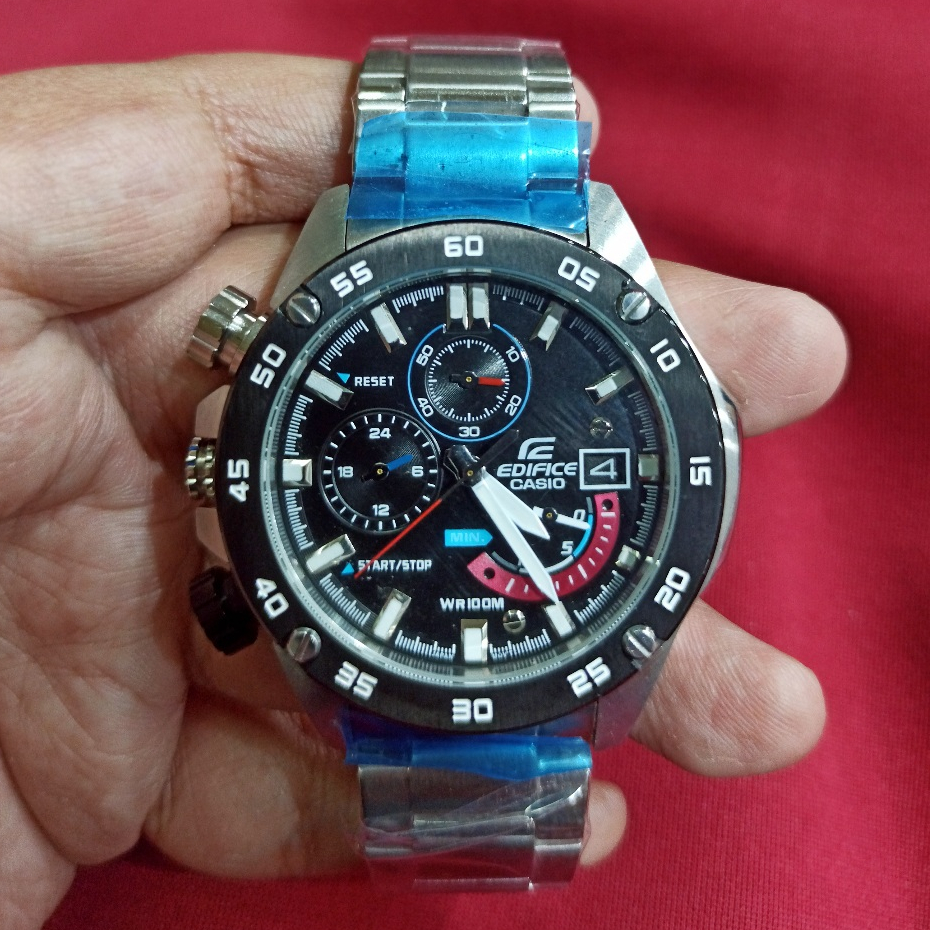 Jam Tangan Pria C*s*o ED*F*C* EFR-558DB-1A EFR-558 Chronograph Black Dial Silver Steel