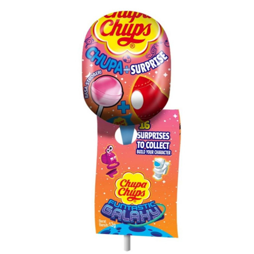 

Chupa Chups Permen Lolipop Surprises Funtastic Galaxy 12gr