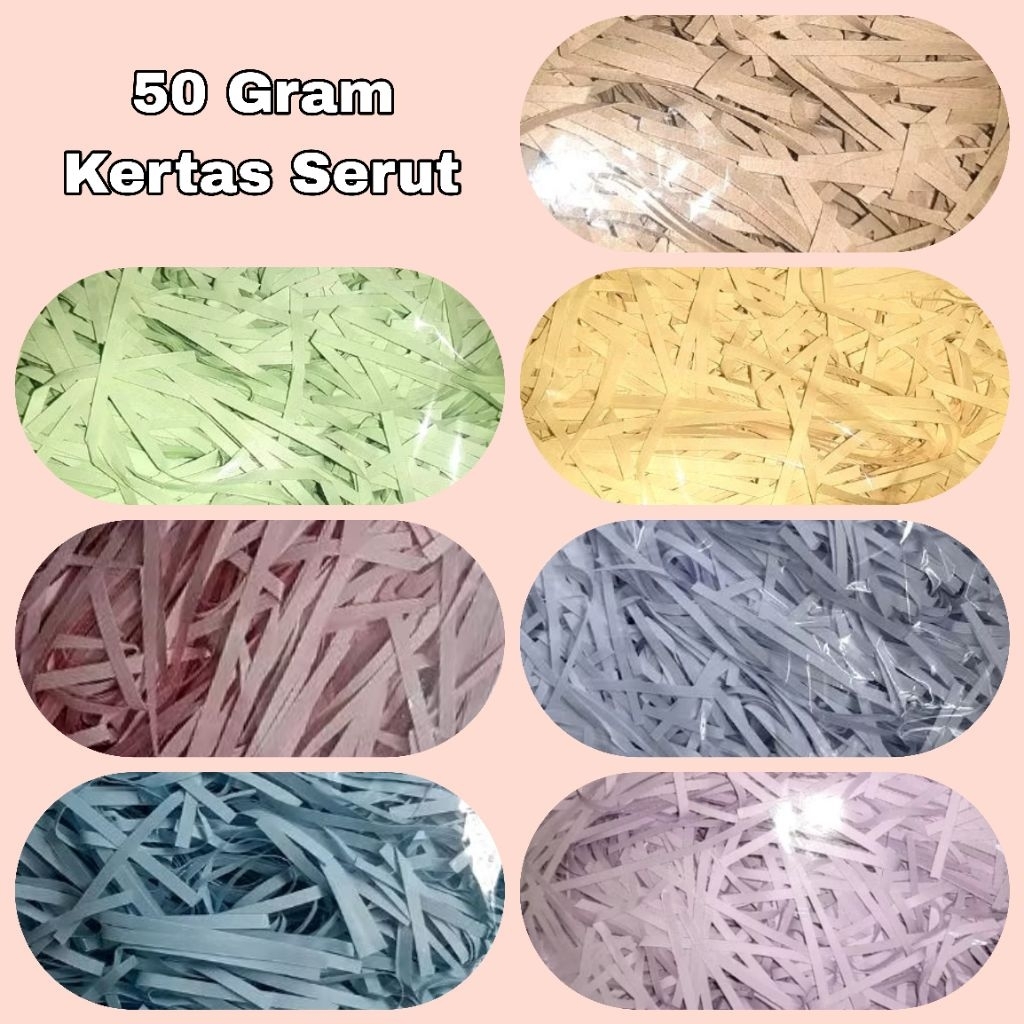 

50 GRAM KERTAS CACAH KERTAS SERUT WARNA UNTUK HIASAN KADO HAMPERS