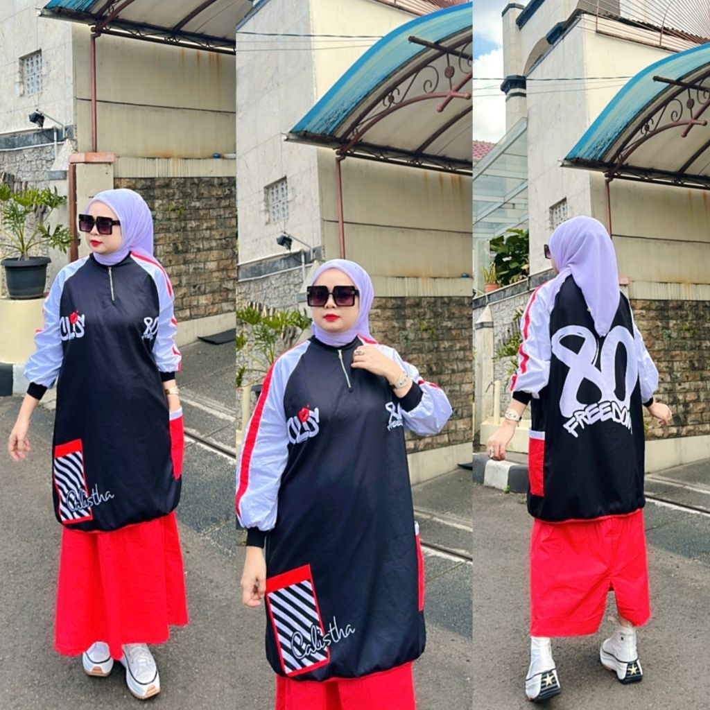 Juliana OneSet rok tunik Merah-putih jumbo by Calistha