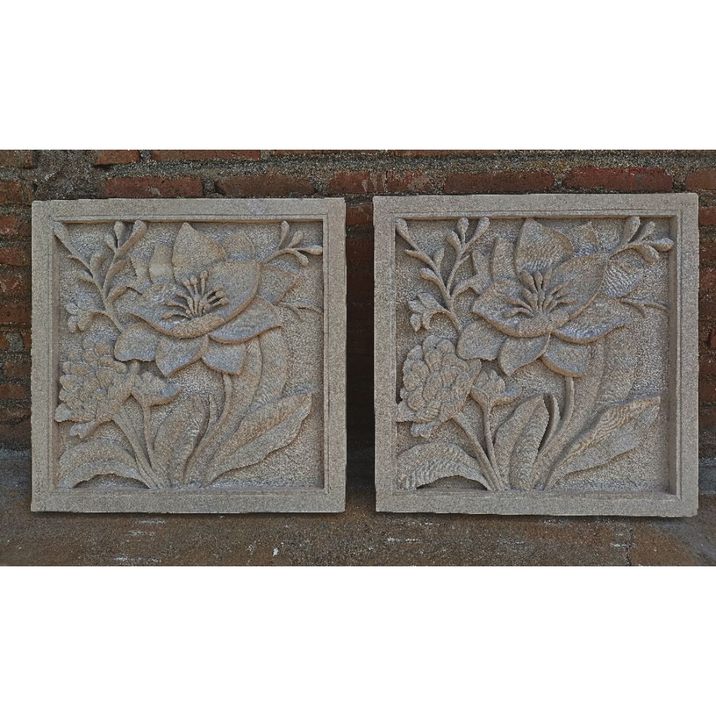 relief ukir batu paras jogja motif bunga