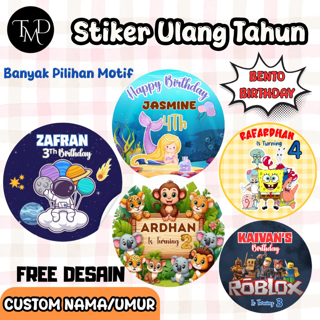 

(PAKET STIKER) Stiker label ulang tahun anak custom 3