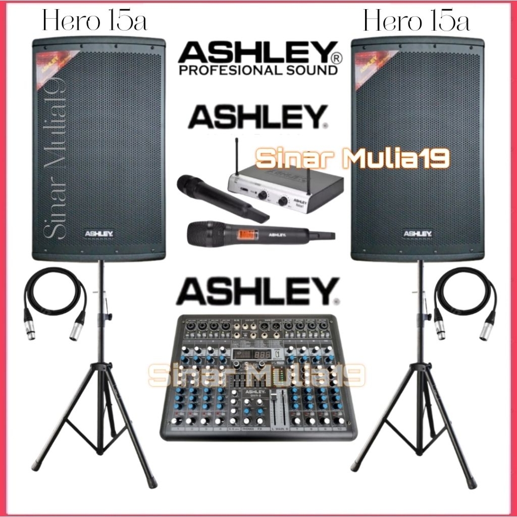 Paket Sound System Speaker Aktif 15 Inch Ashley Hero 15a Mixer Ashley 8 Channel Bluetooth Mic Wirele