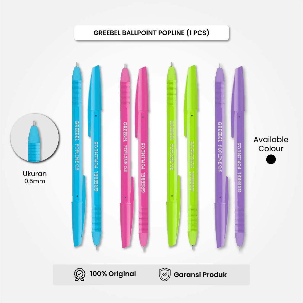 

GREEBEL Pulpen Popline Hitam 0.5 (1PCS) / Pulpen Popline Greebel Hitam 0.5 / Ballpen Bolpen Pena