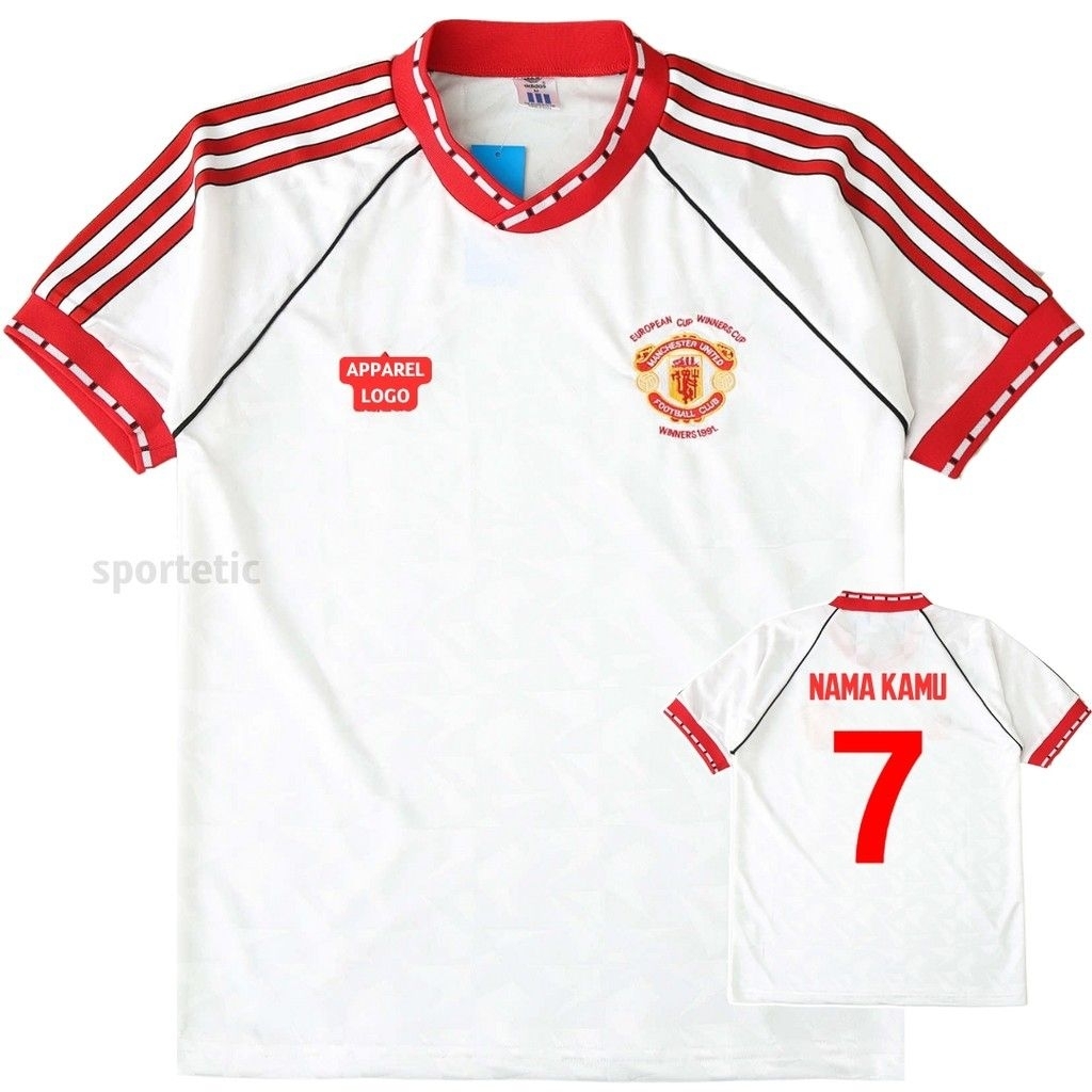 Jersey Retro Mnchstr Untd Away 1990 1991 Baju Bola Vintage MU Emyu Putih