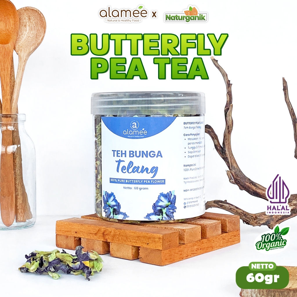 

ALAMEE Teh Bunga Telang Kering Butterfly Pea Tea Organik Herbal Dried Flower toples Naturganik