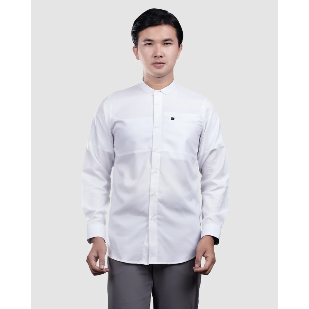 BAJU KOKO PRIA MODERN FADKHERA WALDAN LENGAN PANJANG WHITE PUTIH