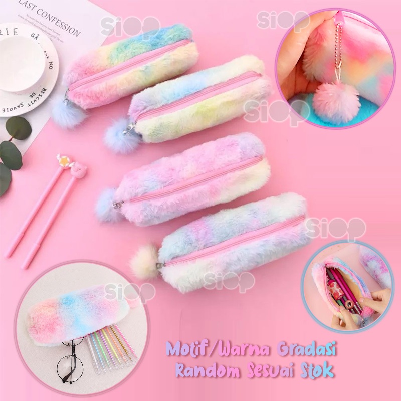 

Tempat Pensil Bulu Pom-Pom Pencil Holder Pelangi