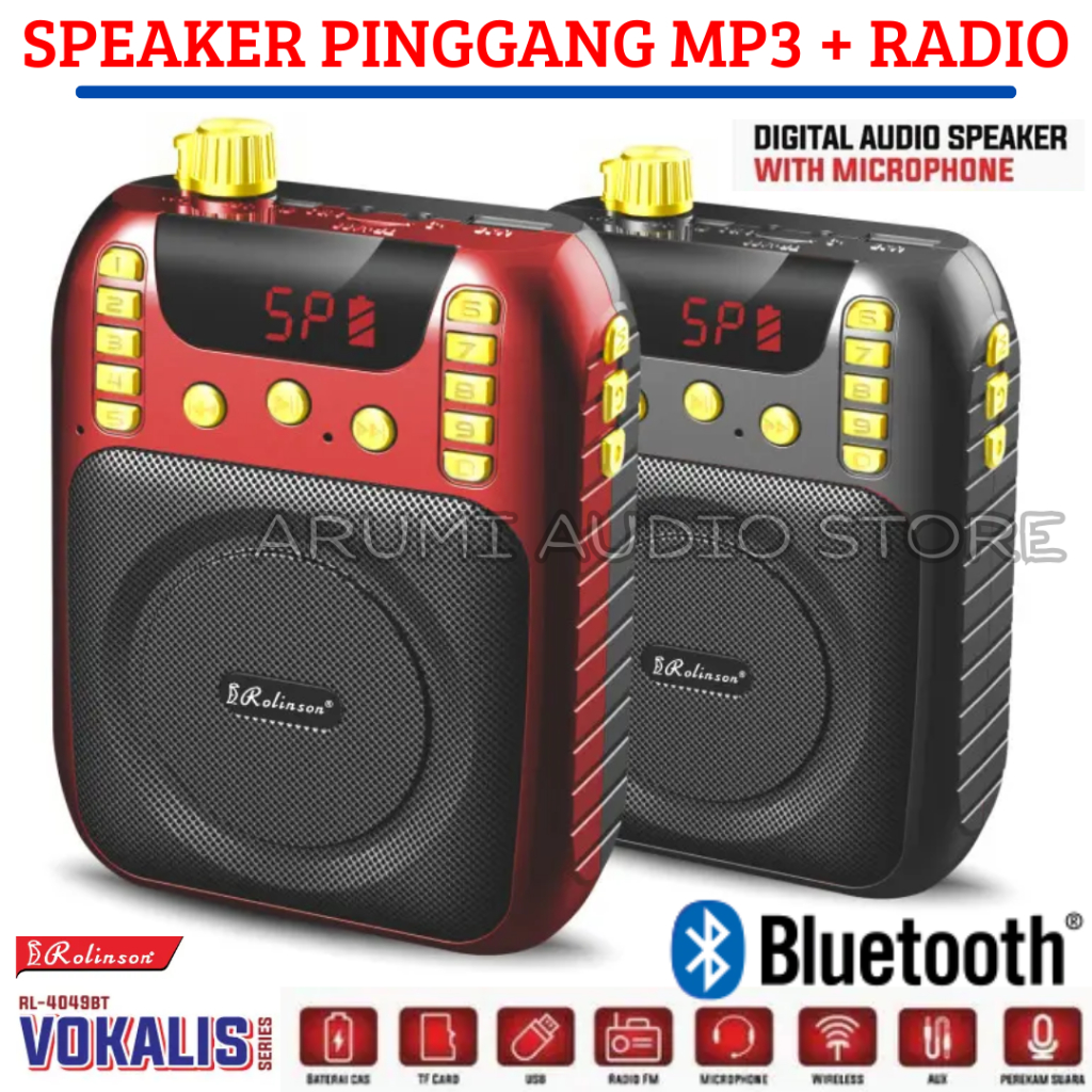 Radio Rolinson Rl-4049bt Seri Vokalis (Bluetooth) | Speaker Pinggang Mp3 + Radio + Mic / Waistband R