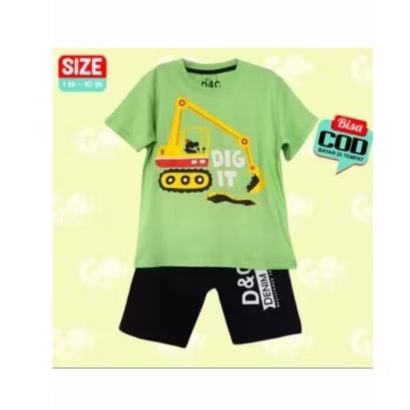 Setelan Anak Laki - Laki Mobil Beko Size 2-7 tahun / Baju anak