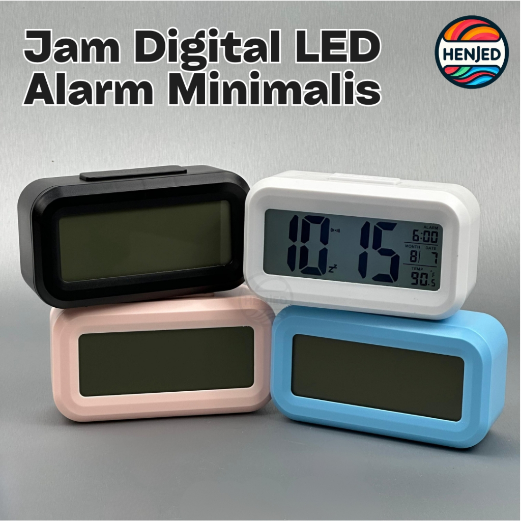 Jam Meja Digital Kecil LED Alarm Bunyi Keras Smart Clock Belajar Sensor Suhu Desain Minimalis