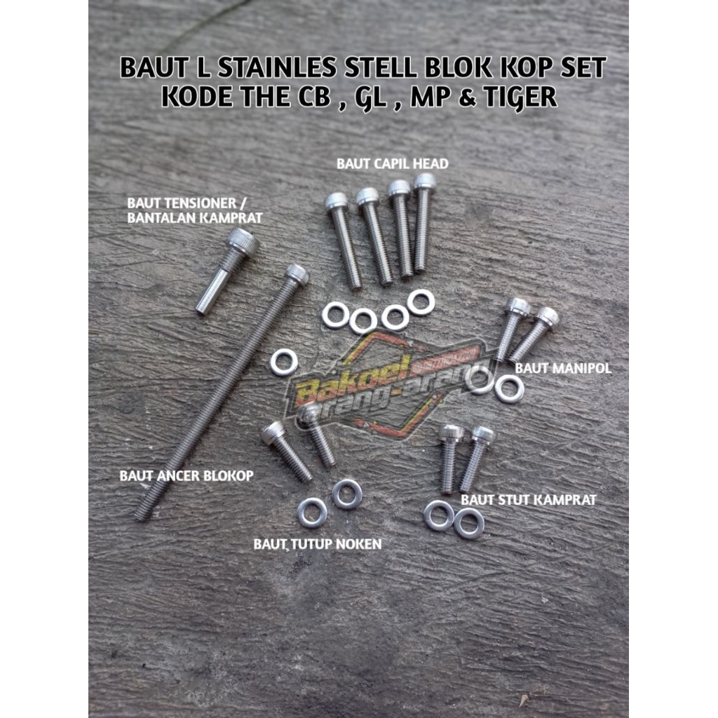 baut L stainles stell set blok kop head cb gl max megapro tiger capil manipol stut kamprat tutup nok