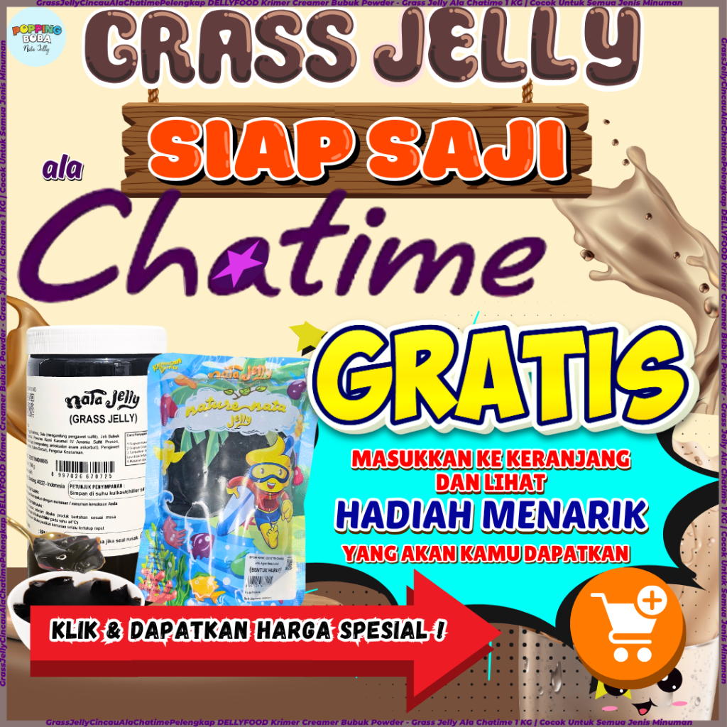 

GrassJellyCincauAlaChatimePelengkap DELLYFOOD Krimer Creamer Bubuk Powder - Grass Jelly Ala Chatime 1 KG | Cocok Untuk Semua Jenis Minuman