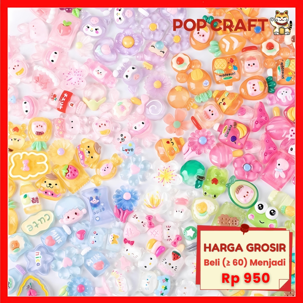 

PC Per Pcs Aksesoris Resin Clay 3D Buat Dekor DIY / Stiker 3D Warna Warni Lucu Cantik Case HP DIY