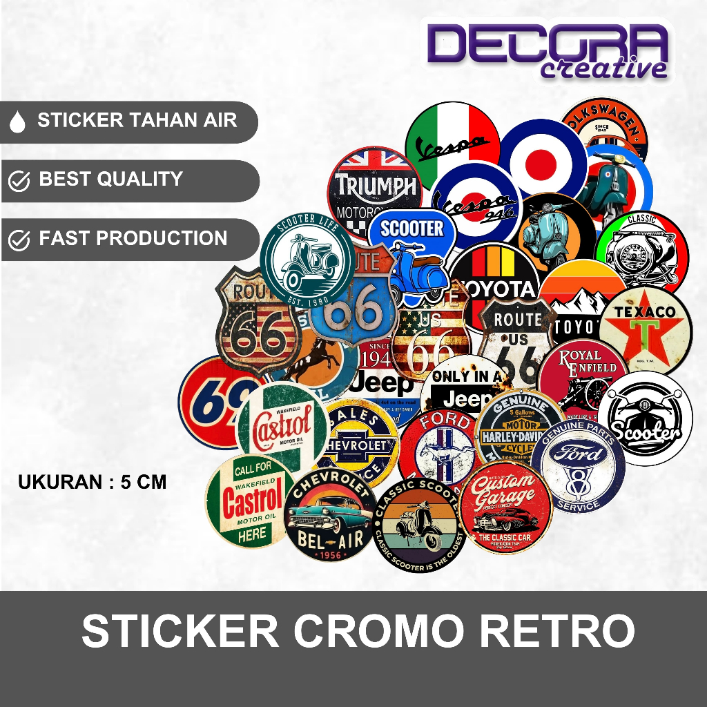 

10 PCS | STICKER RETRO VESPA CASTROL BAHAN VINYL
