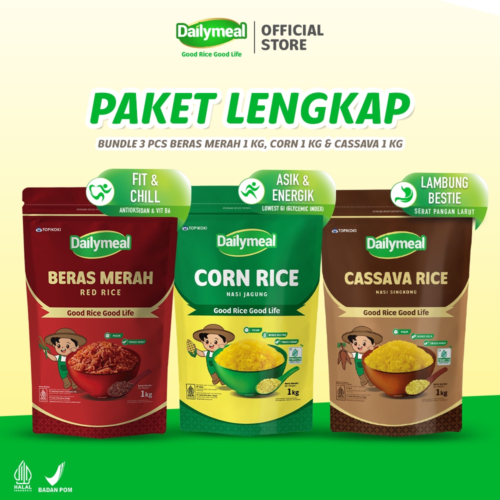 

[Paket Lengkap] Dailymeal - Corn, Cassava & Red Rice 1 kg - Semua Varian Favorit dalam Satu Paket