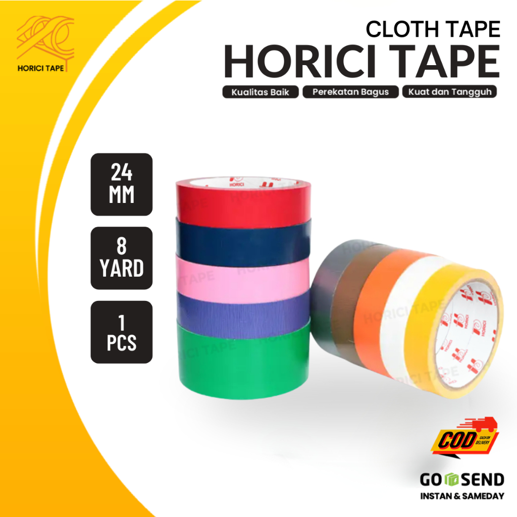 

HORICI CLOTH TAPE WARNA WARNI 24MM X 8Y LAKBAN KAIN ISOLASI KAIN BANYAK WARNA UKURAN 24MM 8 YARD