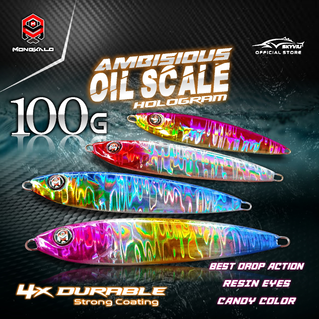 Umpan Metal Jig 100g MONGKALO AMBISIOUS Hologram Motif Minyak Umpan Pancing Mancing Laut Jigging Lur