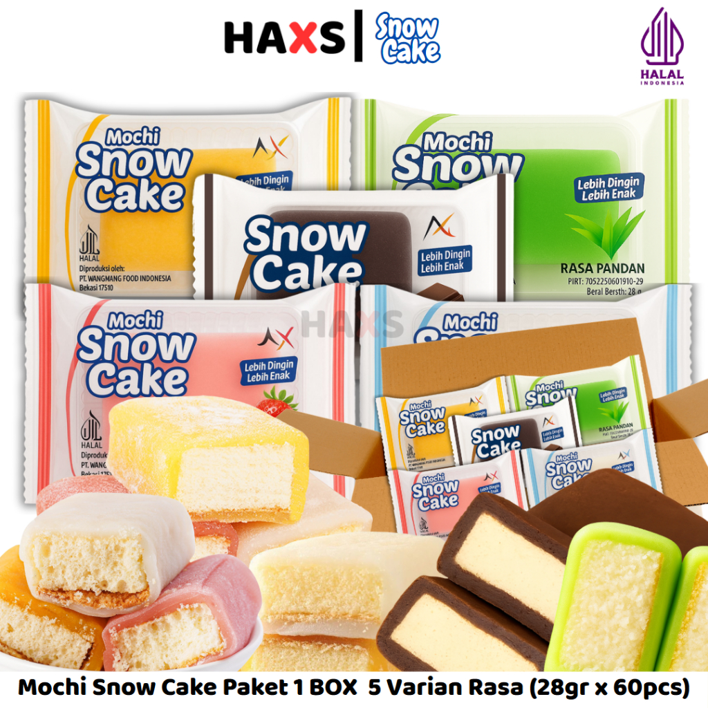 

HAXS Mochi Snow Cake Paket 1 BOX 5 Pilihan Varian Rasa (28gr x 15pcs) / Kue Mochi Snow Cake Halal / Mochi
