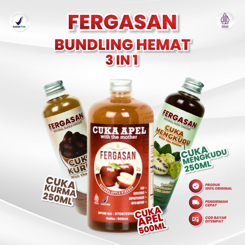 

Paket Bundling Cuka Apel 500 Ml + Cuka Mengkudu 250 Ml + Cuka Kurma 250 Ml - With Mother