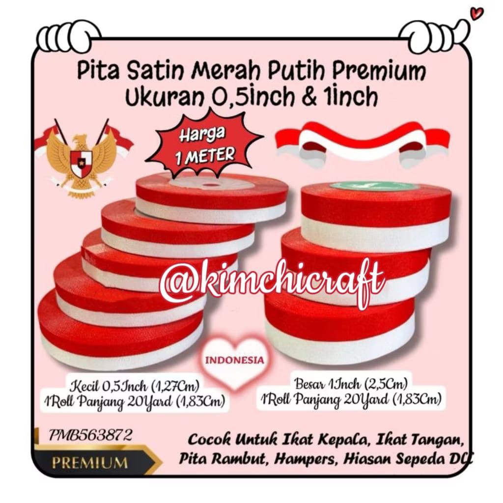 

(1METER) PITA MERAH PUTIH / PITA SATIN MERAH PUTIH PREMIUM / PITA MERAH PUTIH 0,5 INCH , 1 INCH / HIASAN 17 AGUSTUS HUT RI / PMB563872