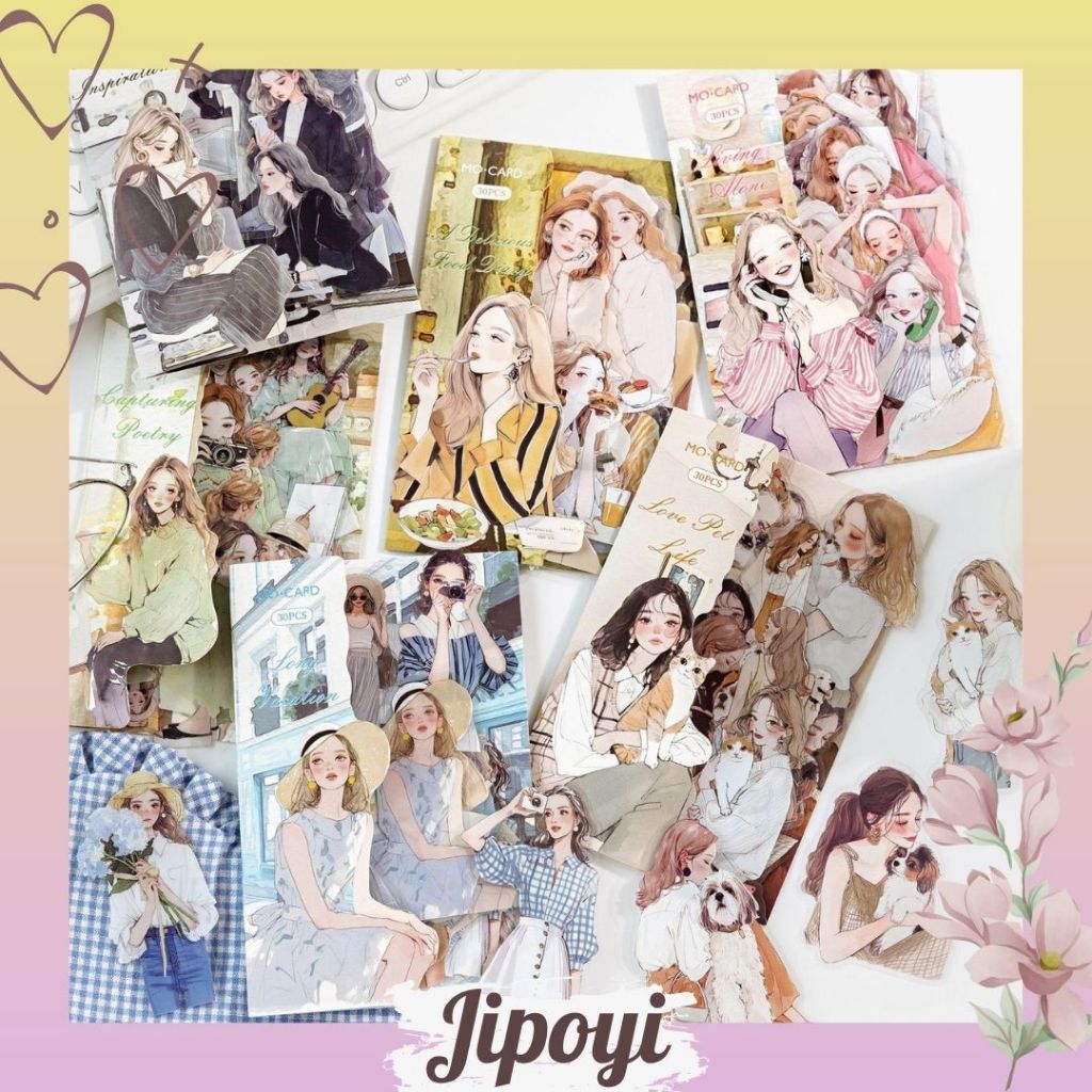 

30pcs Stiker Sticker OOTD Girl Activity Anti Air Bujo Journaling Scrapbook Aesthetic Vintage Lucu