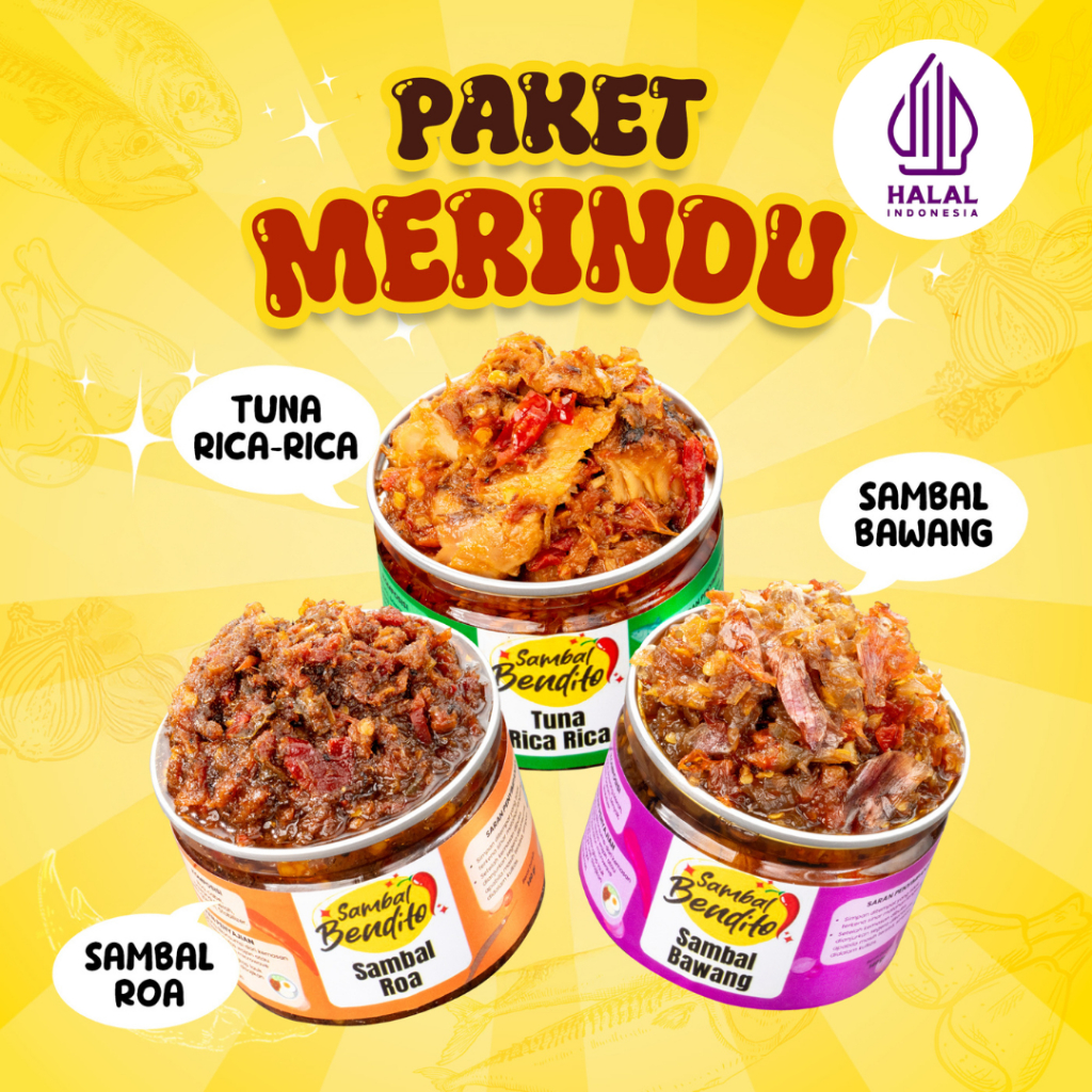 

BENDITO - Paket Merindu isi 3, Tuna Rica Enak, Sambal Roa Asli, Sambal Bawang Pedas Homemade 140gr