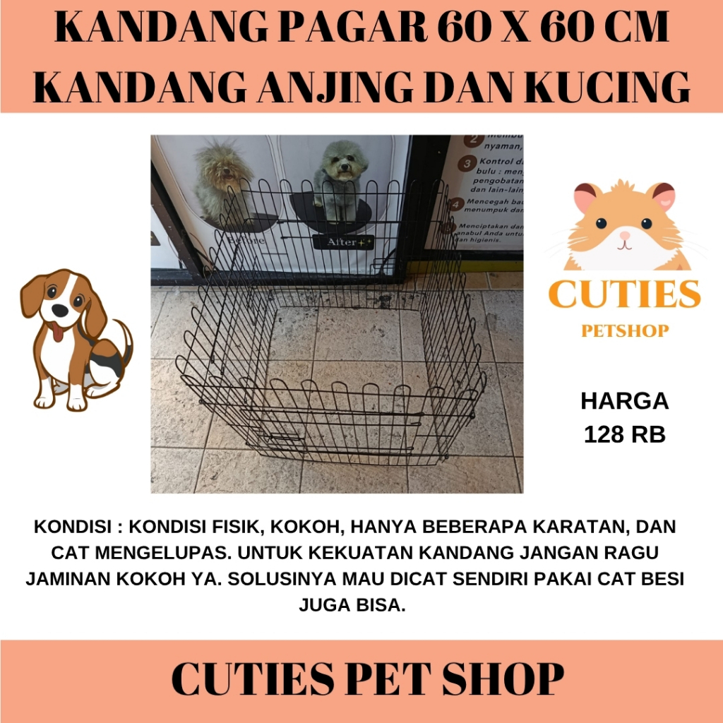 KANDANG BEKAS / KANDANG PAGAR ANJING KUCING 3 PAGAR + 1 PINTU 60 X 60 CM