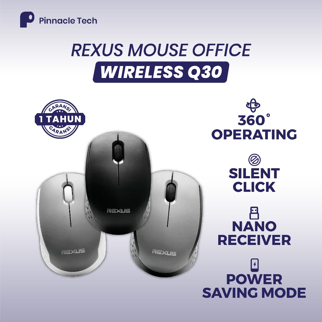 Mouse Wireless Rexus Q30 2.4GHz Silent Click Mouse Tanpa Kabel Ergonomis
