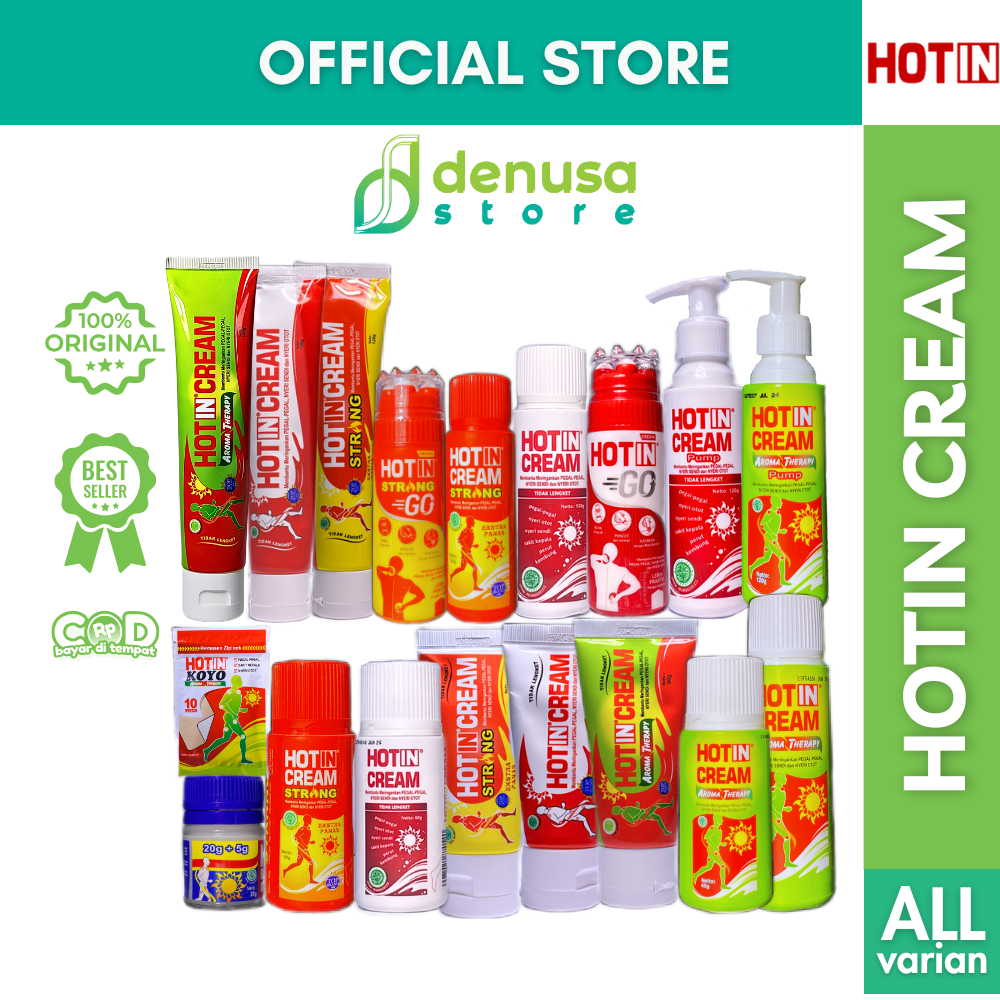 DENUSA - HOTIN Cream & Balsem Otot Roll On | Strong, Aroma Therapy, Extra Hot, Pump, Tube, Koyo