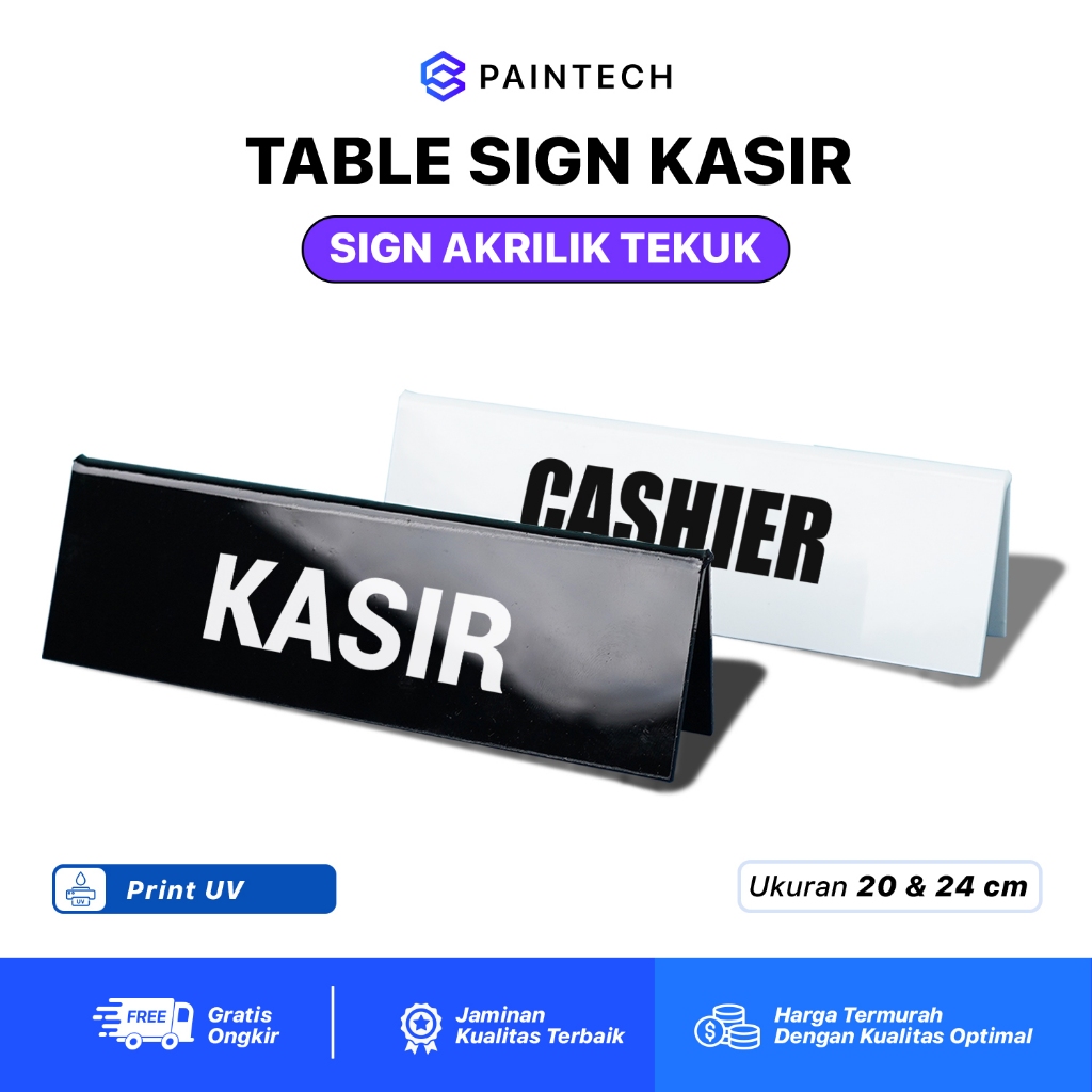 

Akrilik Table Sign Kasir / Cashier Acrylic Name Plate | Teks Putih di Hitam & Putih | Design Modern | Ukuran 20 & 24 cm