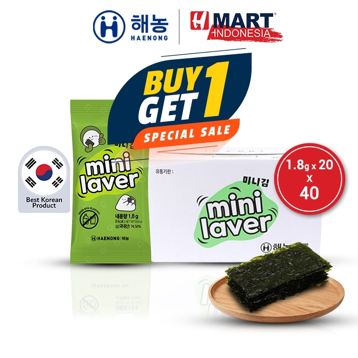 

HAENONG Mini Laver - Rumput Laut / Nori Ukuran Mini 1.8g x 20 x 24 BUY 1 GET 1