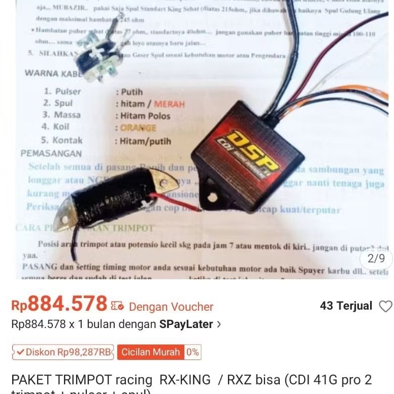 PAKET TRIMPOT racing  RX-KING  / RXZ bisa (CDI 41G pro 2 trimpot/dualband + pulser + spul)